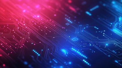 Obraz premium Abstract digital circuit design with vibrant blue and pink colors.