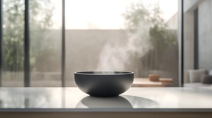 Steaming Bowl on a Kitchen Countertop