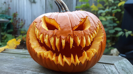 Ghost-faced pumpkin, halloween.