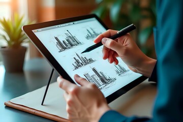 A graphic designer uses a tablet and stylus in his work - generative AI