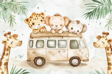 cute looking small baby safari animals in a touring van