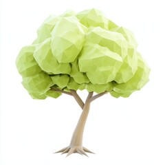 A stylized, low-poly green tree with a brown trunk, suitable for graphic design or animation.
