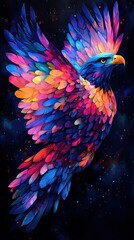 Majestic Eagle with Ornate Wings Soaring Above Surreal Glowing Landscape