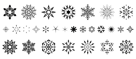 Snowflakes icon collection. Graphic modern black and white ornament.