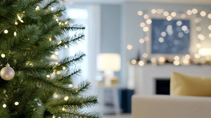 Cozy Christmas Tree Decorated with Ornaments and Lights for Holiday Cheer