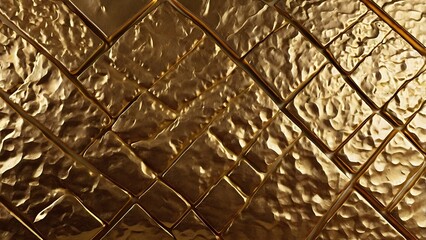 close up view of a textured surface with a metallic gold appearance consists of a series of interlocking, diamond shaped ridges that create a three dimensional effect