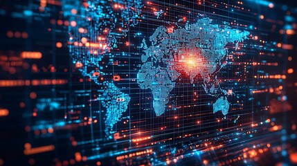 Fototapeta premium Global Network Digital World Map Abstract Technology Background