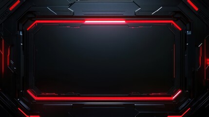 Obraz premium A futuristic black frame with glowing red accents, designed for digital displays.