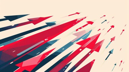 Fototapeta premium Red and blue arrows moving forward in a vector illustration with a white and red-blue color theme symbolize progress and direction 
