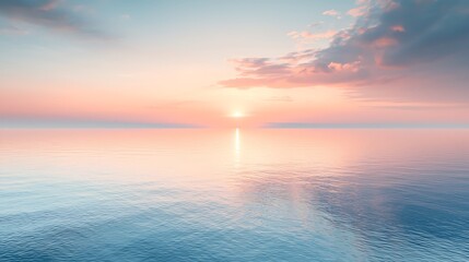 Obraz premium Peaceful Sunset over Calm Ocean Water Pink Sky Horizon Nature Background