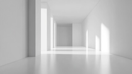 Fototapeta premium A minimalist interior space with white walls and soft light creating a serene atmosphere.