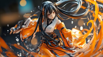 Highly detailed anime figure with flowing hair and costume in action pose