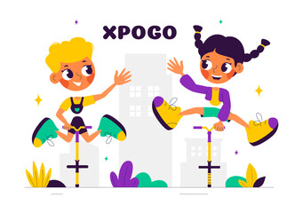 XPogo Stick Jumping Sport Vector Illustration in Outdoor Playful Scene in a Flat Style Cartoon Background