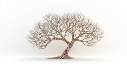 Obraz premium An abstract tree symbolizing knowledge and growth, with geometric branches forming complex patterns, against a minimalist white background
