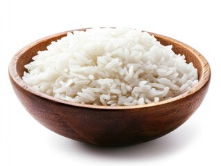 Bowl of steamed white rice with fluffy grains perfectly cooked Isolated on white background