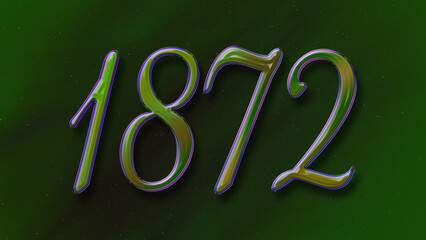 3D green with blue border design of number 1872 on green background.