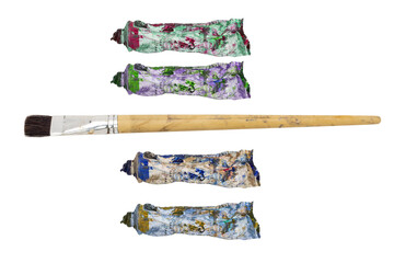 Paintbrush, old paint plot with oil paint, acrylic paint, separated from the background - clipping...