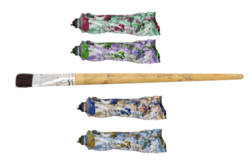 Paintbrush, old paint plot with oil paint, acrylic paint, separated from the background - clipping path