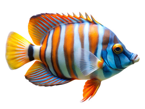 Harlequin Tuskfish (Fish) swiming isolated on a white background
