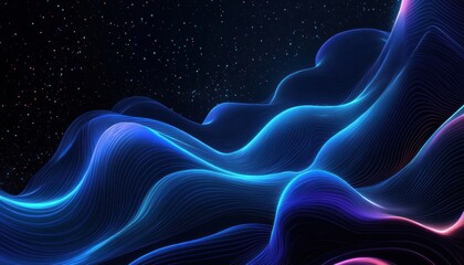 Abstract Blue and Purple Wavy Lines with Glittering Stars