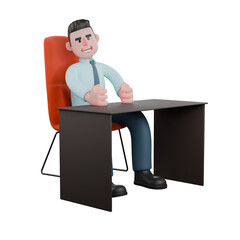 3D Urban Male. A male financial analyst sits behind a work desk with both hands on the desk. Financial Analyst Illustration