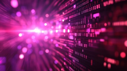 Obraz premium Abstract Digital Data Stream with Vibrant Pink and Purple Light Effects in a Futuristic Technology Background