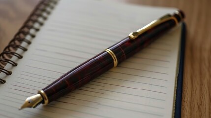 Elegant Fountain Pen Resting on Lined Notebook with Spiral Binding for Writing
