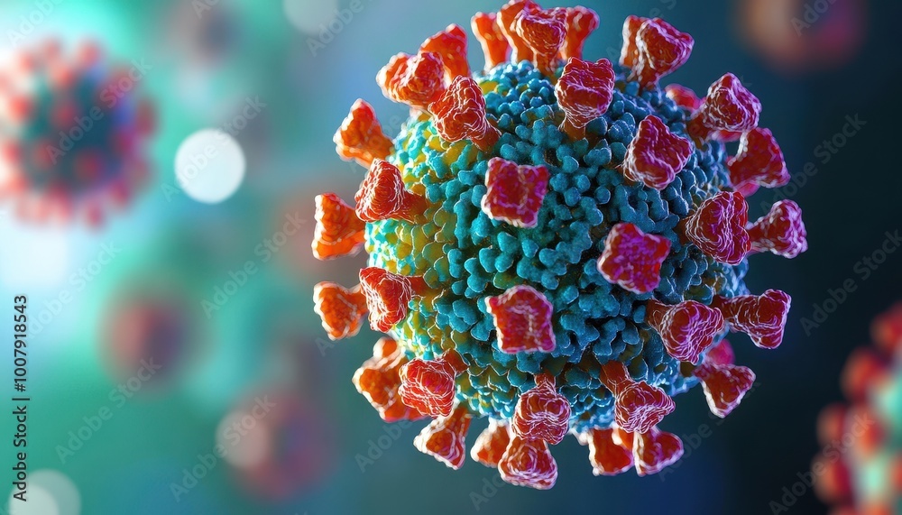 Poster a close-up view of a 3d rendered coronavirus particle