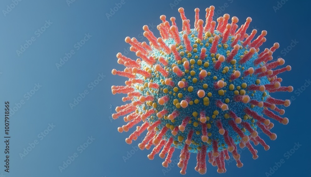 Aufkleber 3d rendering of a virus with red spikes and yellow bumps