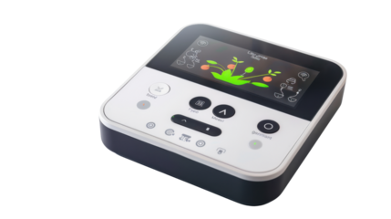 Smart irrigation controller with touch screen on white background