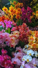 Colorful variety of blooming orchids in garden © Audy