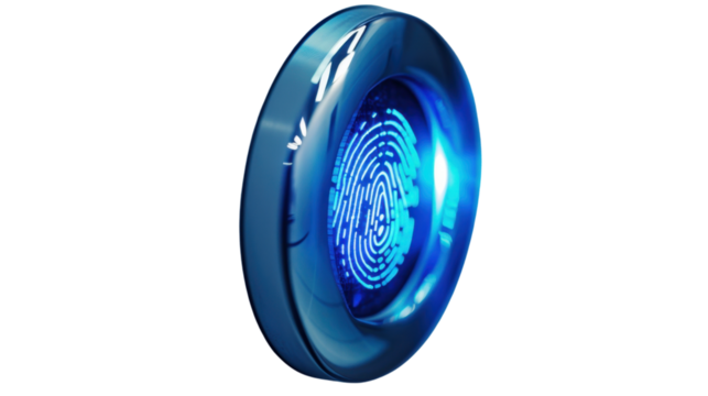 Smart lock with fingerprint recognition on white background