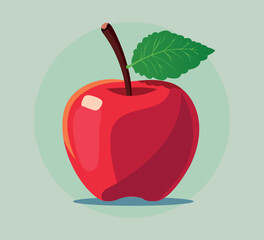 Red apple with green leaf Vector illustration in a flat style