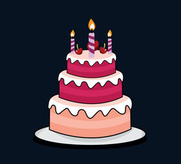 Flat illustration of birthday cake with candles icon for web design