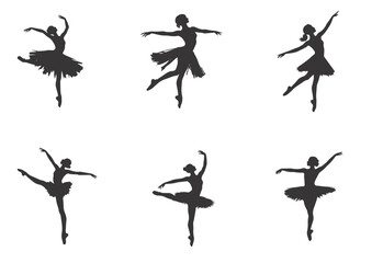 Ballerina performing dance in silhouette on white background.