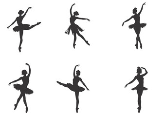 Ballerina performing dance in silhouette on white background. © Agoeng