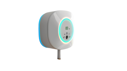 Smart plug with remote control app on white background