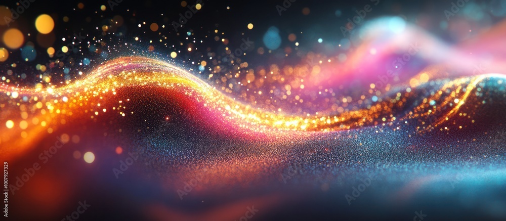 Wall mural abstract glowing wave of light with colorful bokeh.