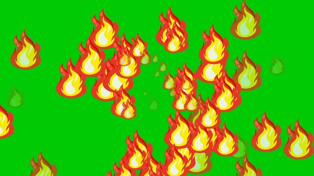 Explosion fire vector animation on green screen motion graphics, chroma key, animation for restaurant, street food, and cooking  video promotion