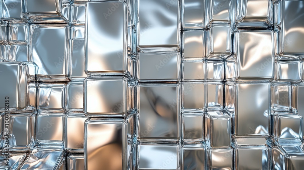 Sticker Discover the sleek elegance of modern abstract silver cubes, perfect for a hightech, futuristic touch in any interior space.