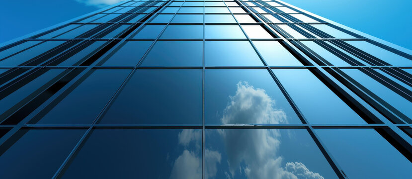 Experience the sleek design of a highrise building with dark steel windows reflecting clouds in a stunning skyline.