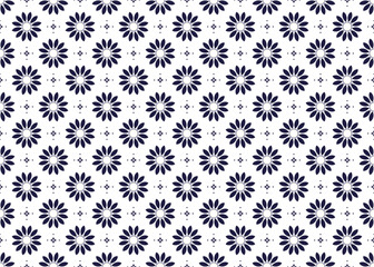 dark blue symbol floral minimal style on White background, ethnic fabric seamless pattern, design for cloth, carpet, batik, wallpaper, wrapping etc.
