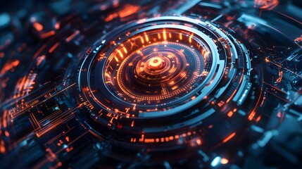Glowing Orange and Blue Circular Tech Interface