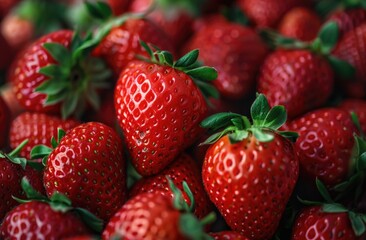 Pile of strawberries on table