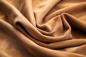Fototapeta premium Brown fabric close-up with wrinkles and folds