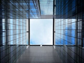 Urban Glass Atrium Landscape with Sky View