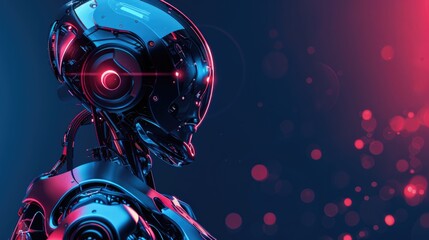 Obraz premium Futuristic Robotic Cyborg with Glowing Red Lights in SciFi Setting