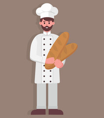 baker with chef hat and bread in hand