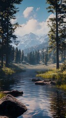 Obraz premium Tranquil River Through the Mountains