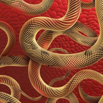 Vibrant Red and Gold Snake Pattern  Intricate and Mesmerizing Reptile Design